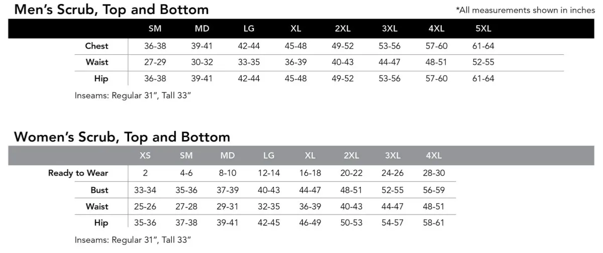 Medline Scrubs Sizing